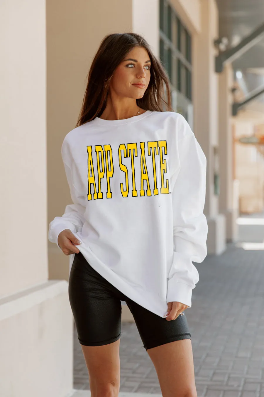 APPALACHIAN STATE MOUNTAINEERS PLAY BY PLAY CLASSIC CREW FLEECE BY MADI PREWETT TROUTT