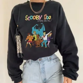 Black Cartoon Letter Printing Sweatshirt Women Plus Size Hoodies Loose Vintage O Neck Long Sleeve Fashion Thin Clothes for Teens
