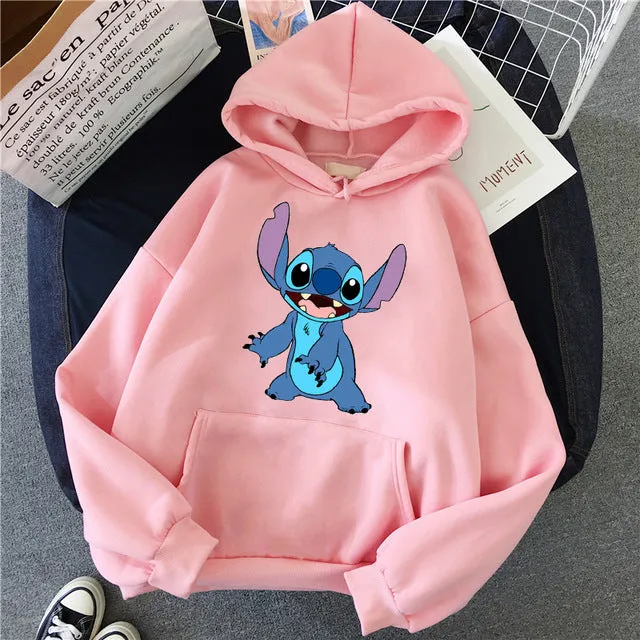 Hoodie Pullovers  Long Sleeves Harajuku Pink Pullovers Lovely Kawaii Casual Tops O-neck Women's Hooded Sweatshirt