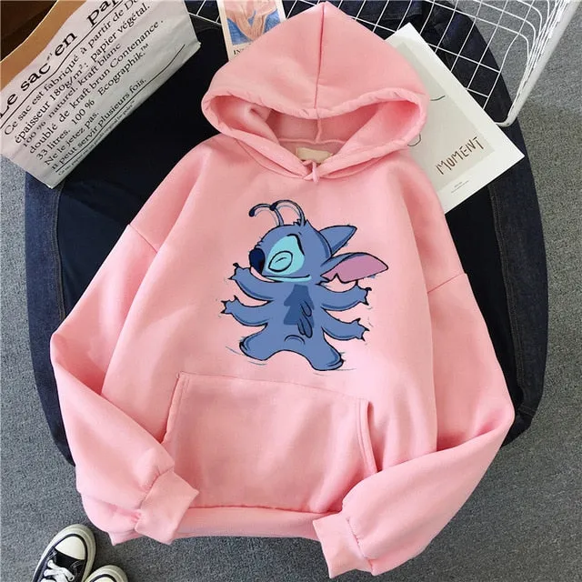 Hoodie Pullovers  Long Sleeves Harajuku Pink Pullovers Lovely Kawaii Casual Tops O-neck Women's Hooded Sweatshirt