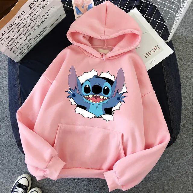 Hoodie Pullovers  Long Sleeves Harajuku Pink Pullovers Lovely Kawaii Casual Tops O-neck Women's Hooded Sweatshirt