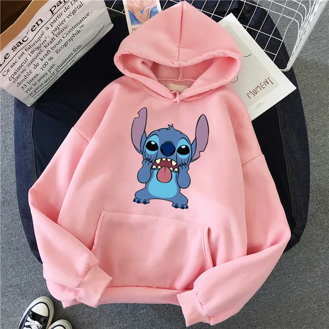 Hoodie Pullovers  Long Sleeves Harajuku Pink Pullovers Lovely Kawaii Casual Tops O-neck Women's Hooded Sweatshirt