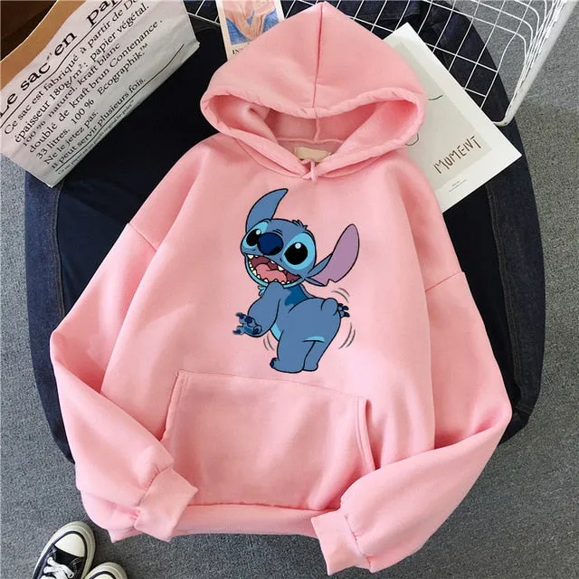 Hoodie Pullovers  Long Sleeves Harajuku Pink Pullovers Lovely Kawaii Casual Tops O-neck Women's Hooded Sweatshirt