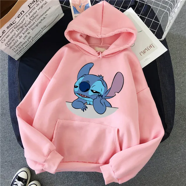 Hoodie Pullovers  Long Sleeves Harajuku Pink Pullovers Lovely Kawaii Casual Tops O-neck Women's Hooded Sweatshirt