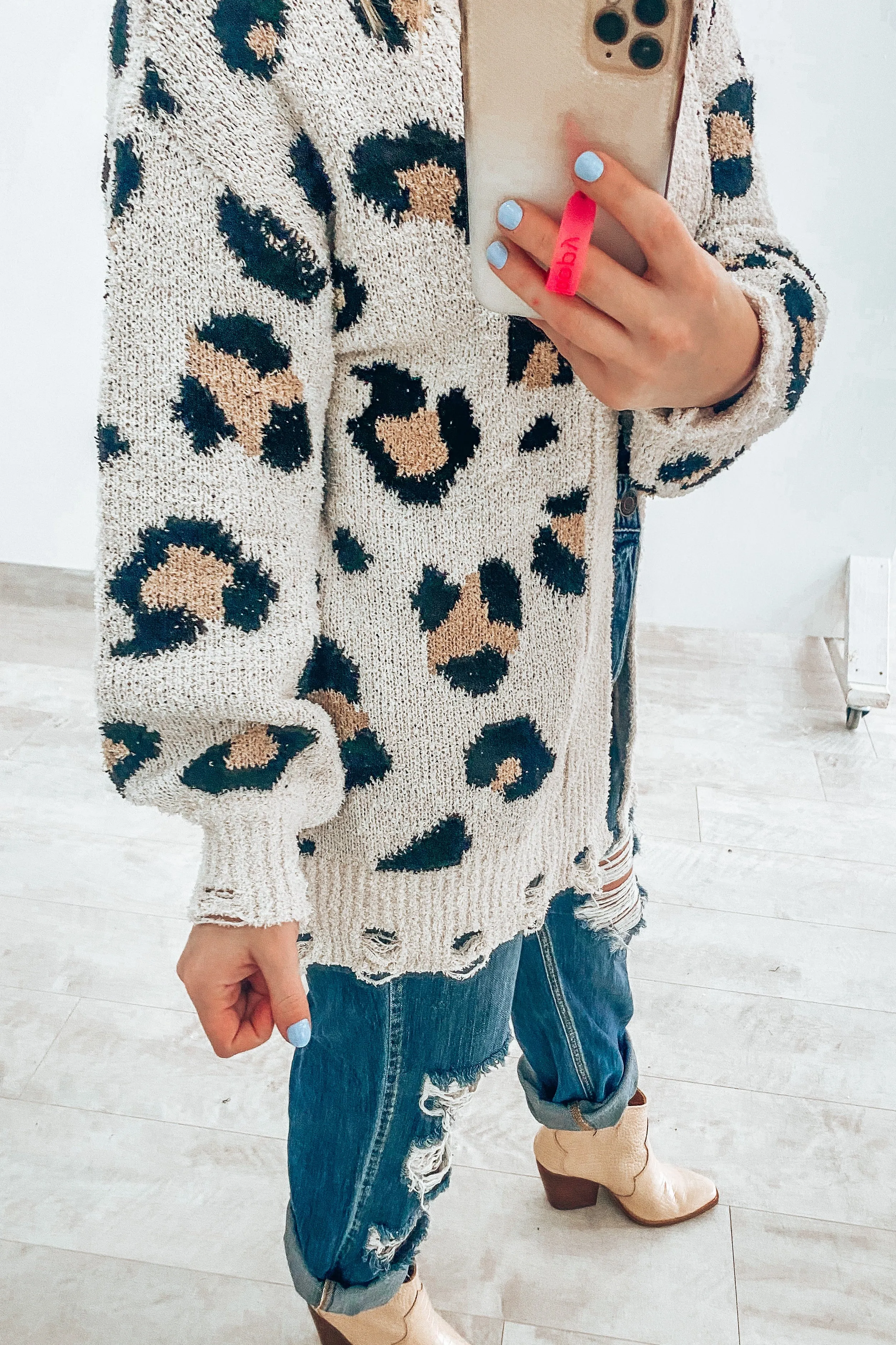 Marley Ivory Distressed Leopard Cardigan