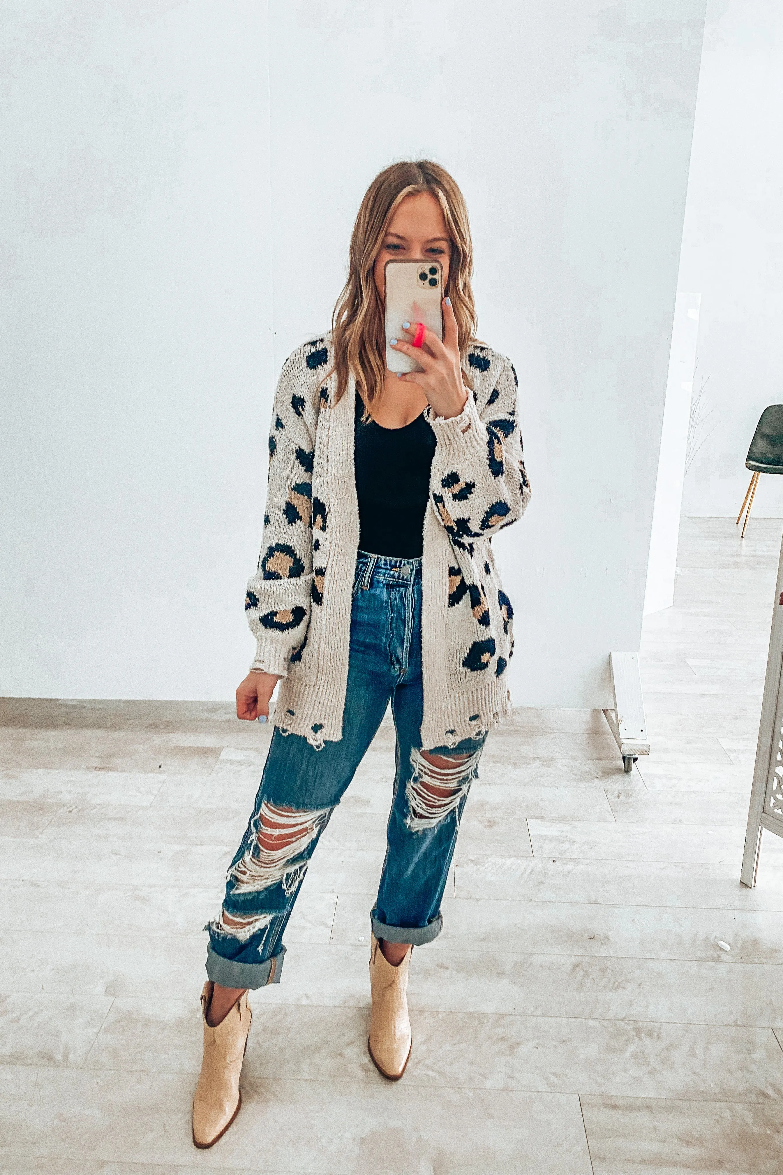 Marley Ivory Distressed Leopard Cardigan