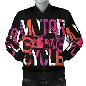Men's Motorcycle Obsession Bomber Jacket, Polyester, S-4XL, Black with Colorful Letter & Motorcycle print