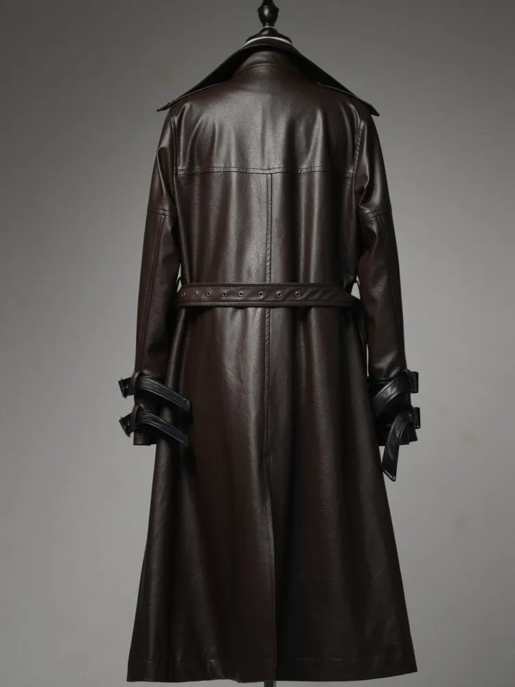 Midnight Hunter Brown Steampunk Lolita PU Leather Trench Coat