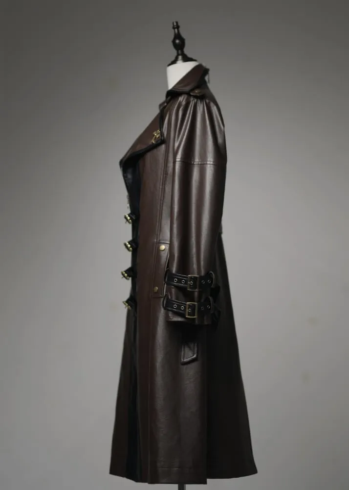 Midnight Hunter Brown Steampunk Lolita PU Leather Trench Coat