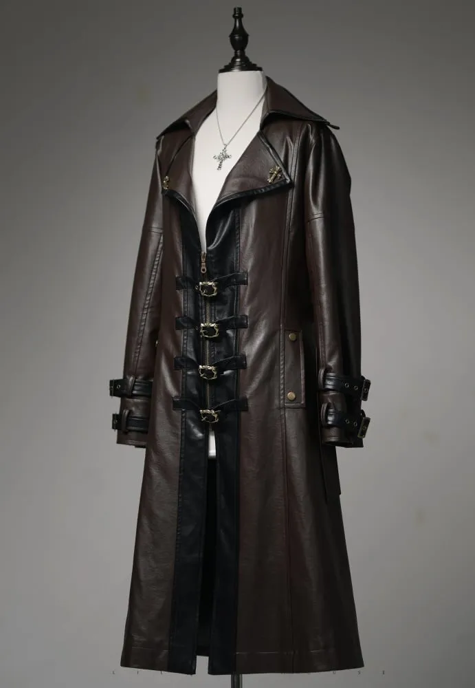 Midnight Hunter Brown Steampunk Lolita PU Leather Trench Coat