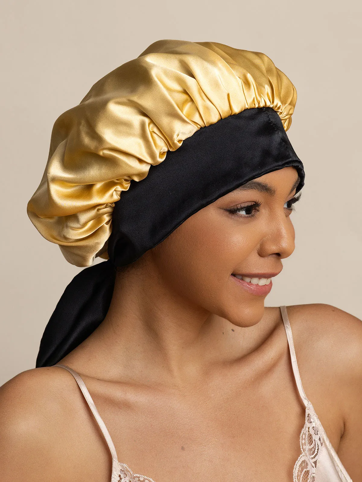 Pure Silk Casual Nightcap with Long Ribbons (Two-tone and Double-sided)