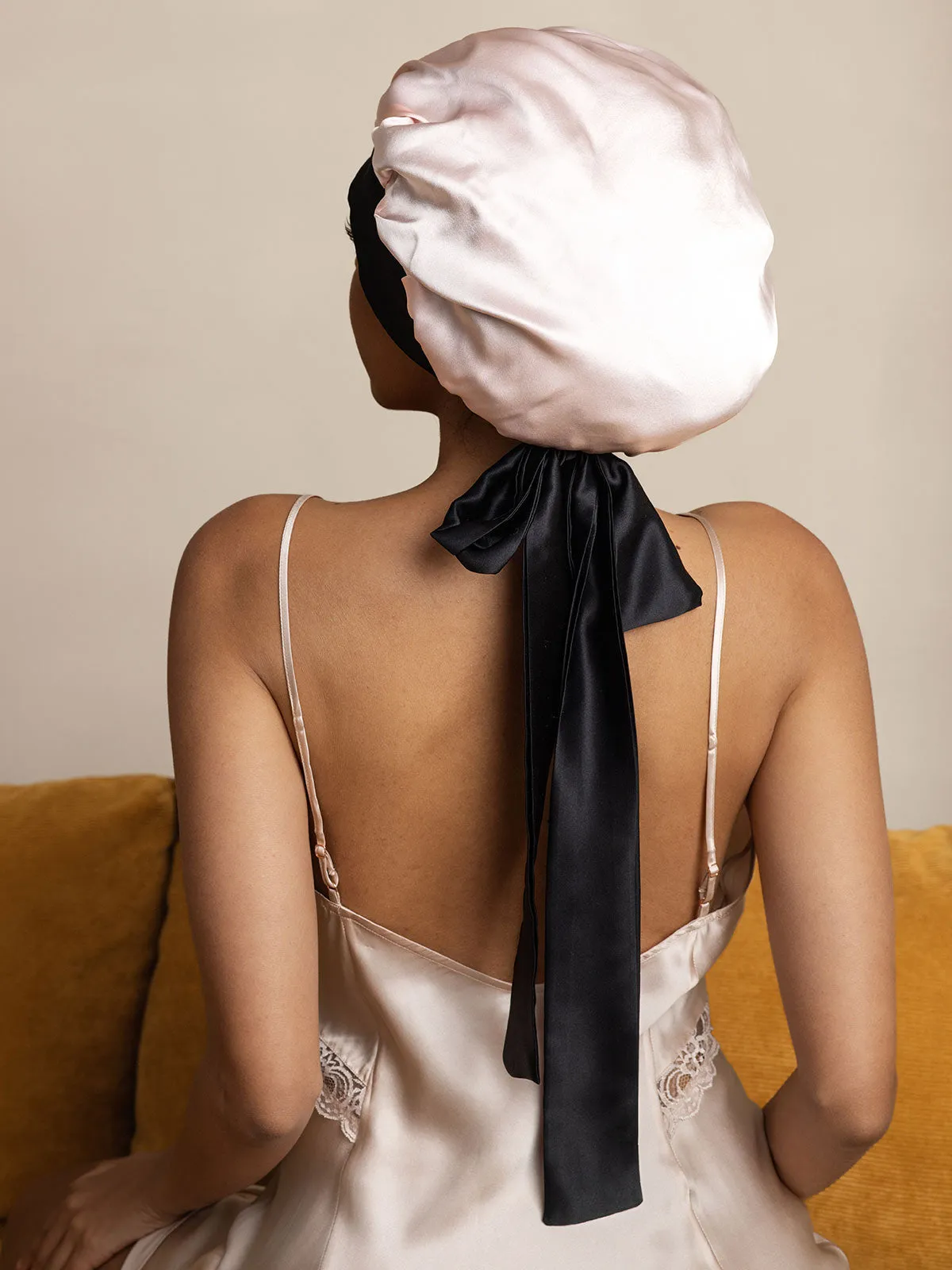 Pure Silk Casual Nightcap with Long Ribbons (Two-tone and Double-sided)