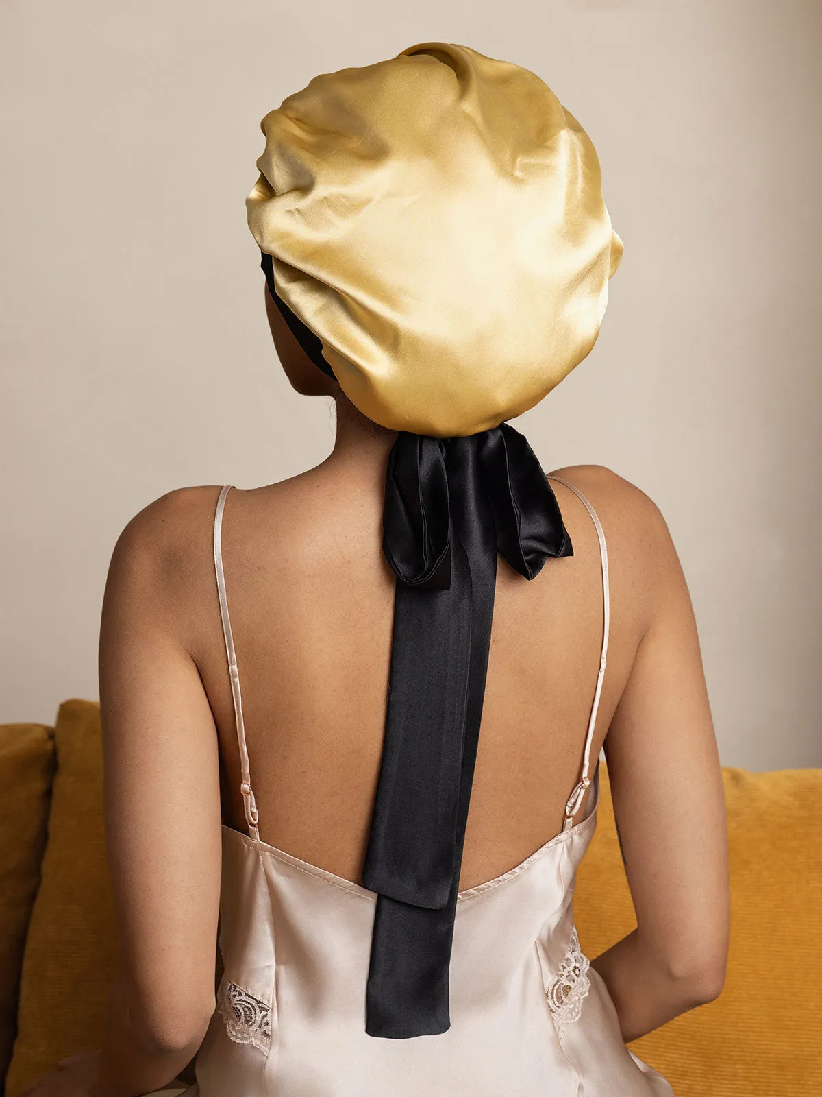 Pure Silk Casual Nightcap with Long Ribbons (Two-tone and Double-sided)
