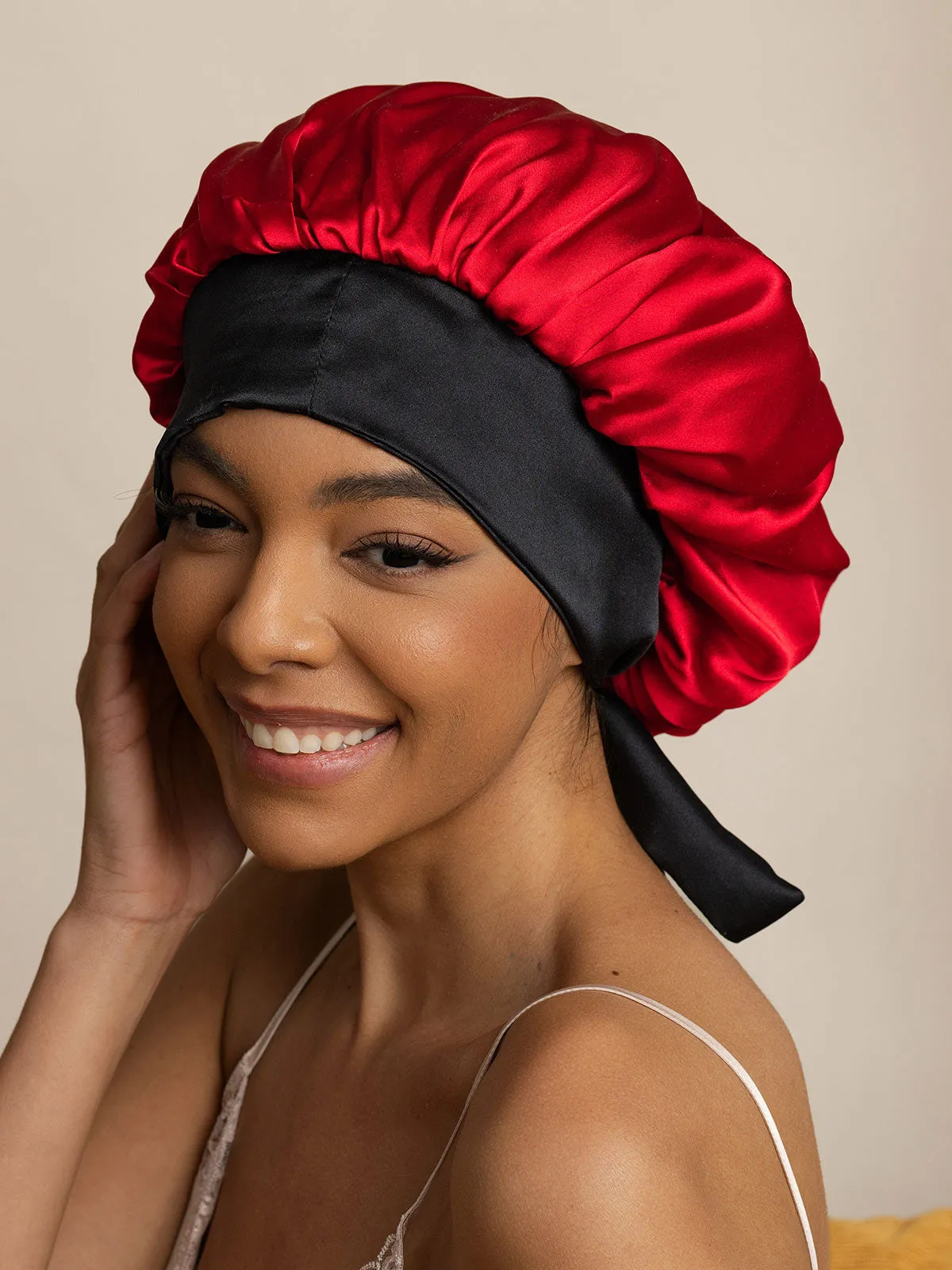 Pure Silk Casual Nightcap with Long Ribbons (Two-tone and Double-sided)