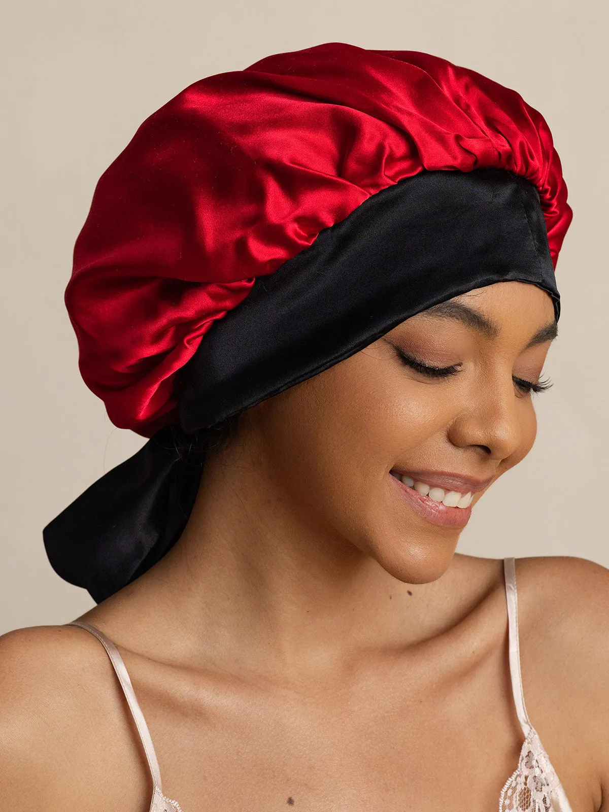 Pure Silk Casual Nightcap with Long Ribbons (Two-tone and Double-sided)