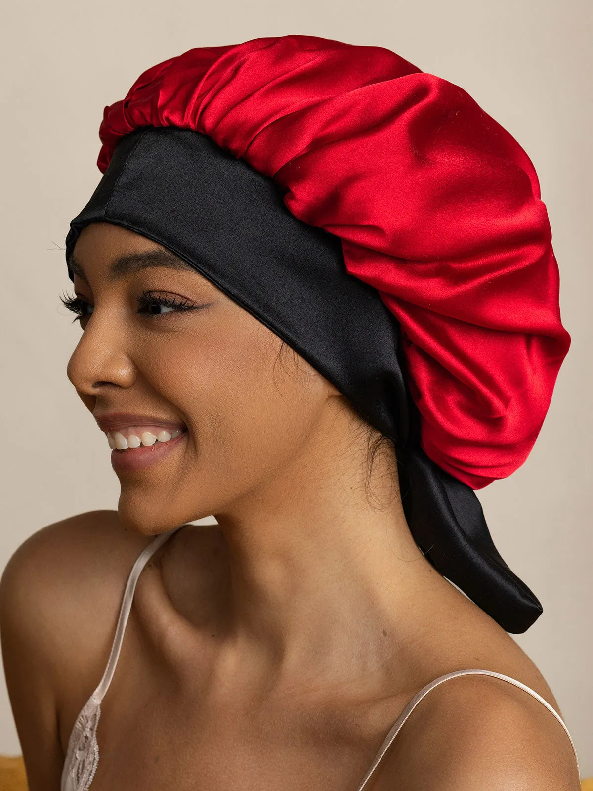 Pure Silk Casual Nightcap with Long Ribbons (Two-tone and Double-sided)