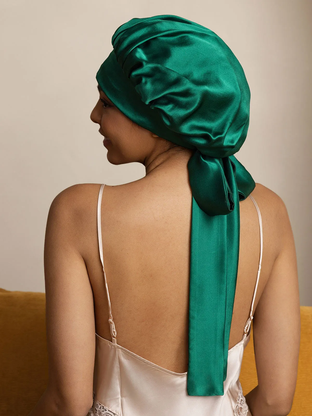 Pure Silk Casual Nightcap with Long Ribbons (Two-tone and Double-sided)