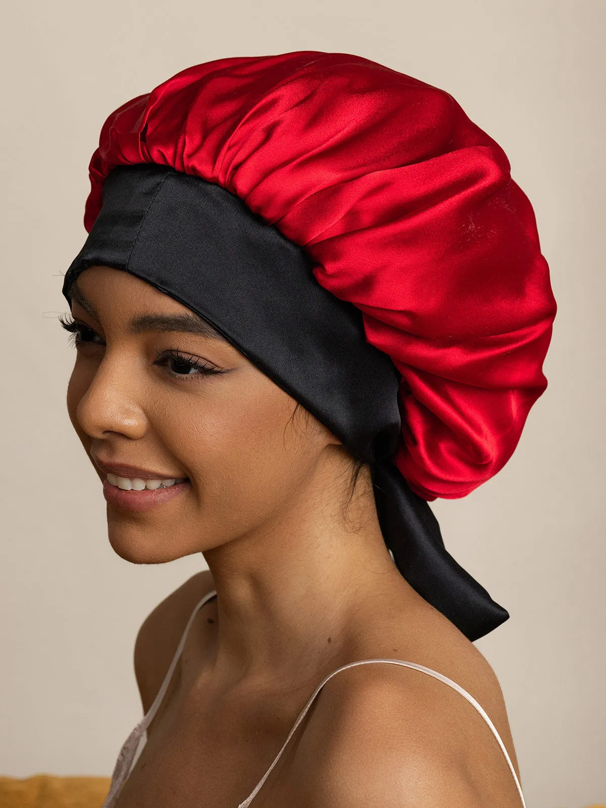 Pure Silk Casual Nightcap with Long Ribbons (Two-tone and Double-sided)