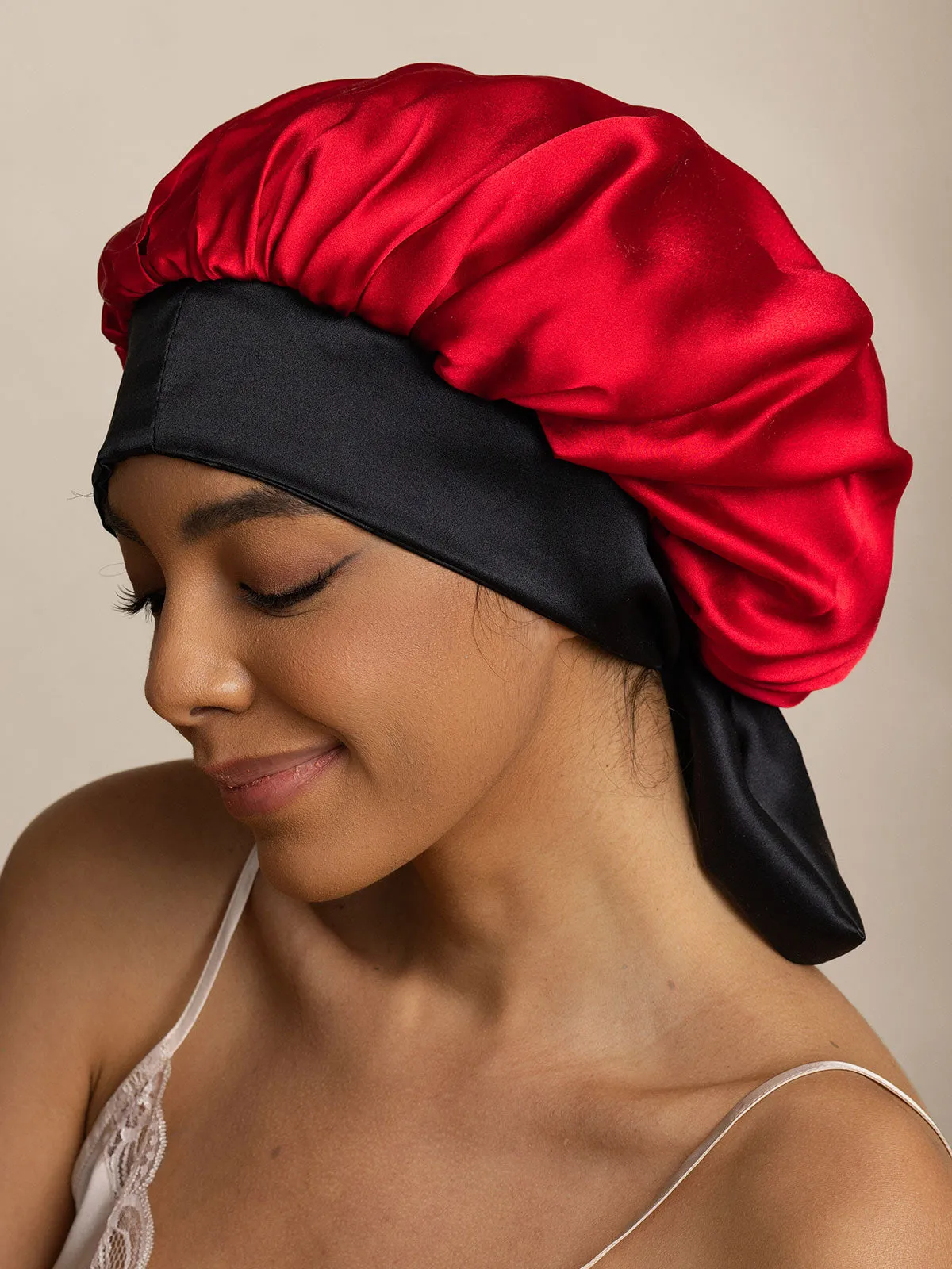 Pure Silk Casual Nightcap with Long Ribbons (Two-tone and Double-sided)