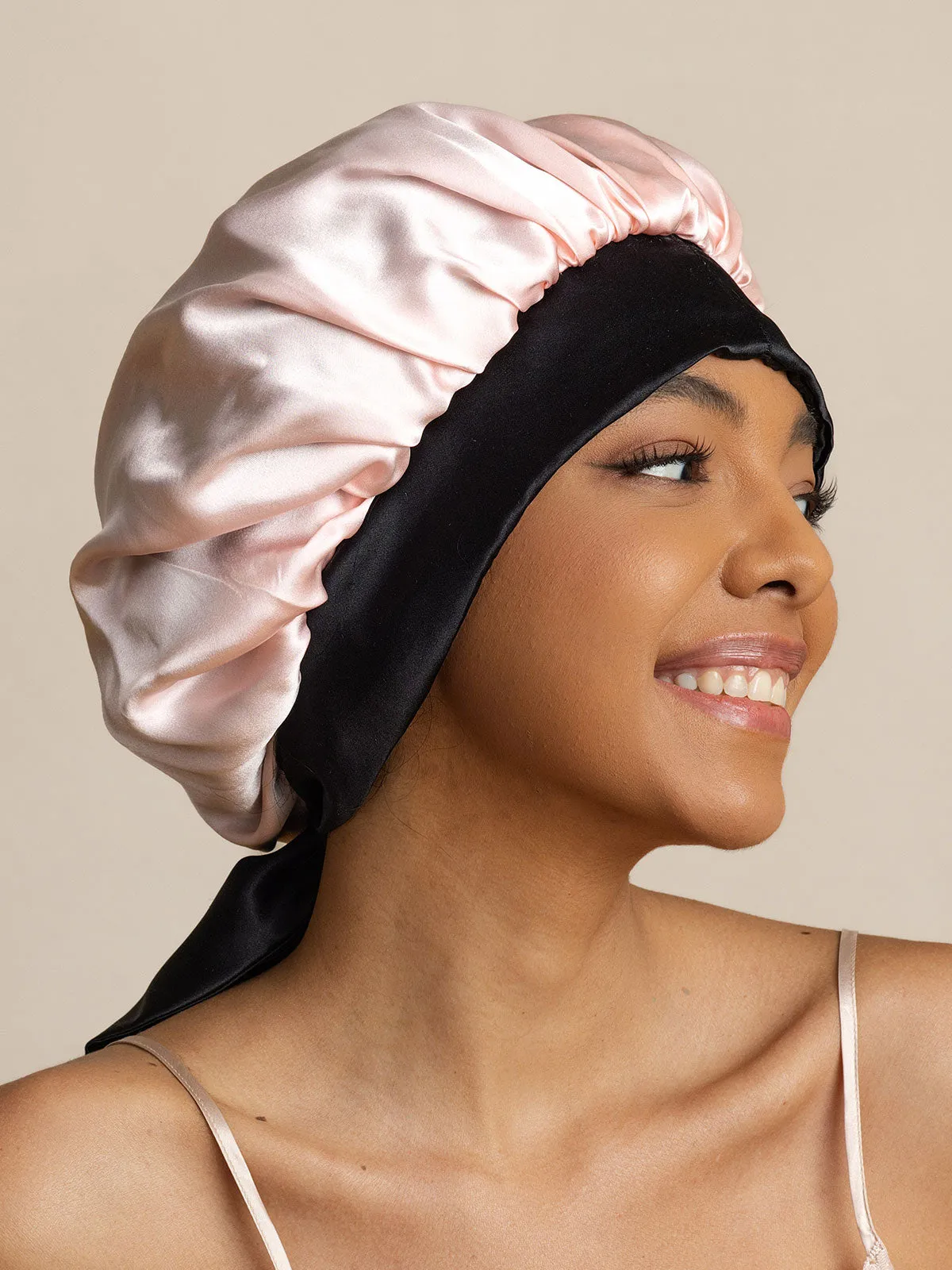 Pure Silk Casual Nightcap with Long Ribbons (Two-tone and Double-sided)