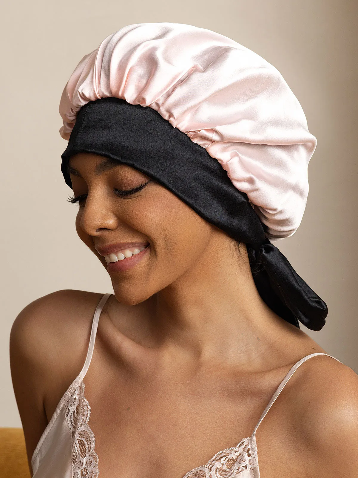 Pure Silk Casual Nightcap with Long Ribbons (Two-tone and Double-sided)