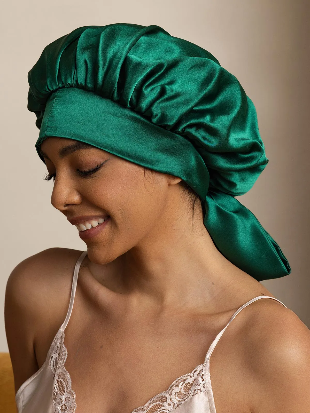 Pure Silk Casual Nightcap with Long Ribbons (Two-tone and Double-sided)