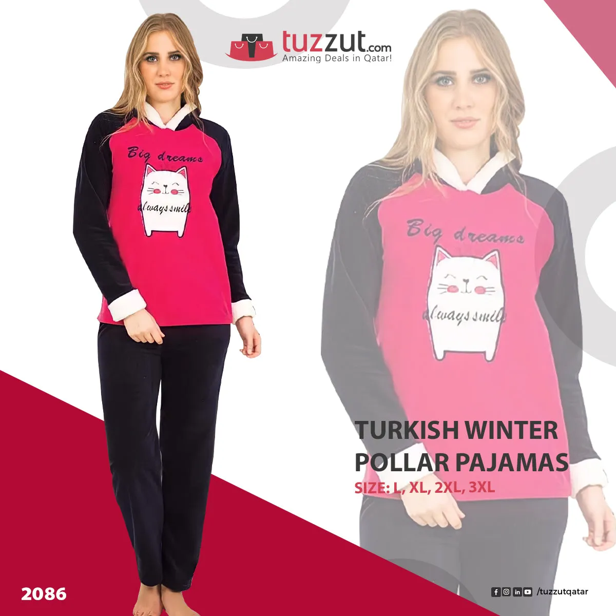 Turkish Winter Polar Pajama Nightwear Homewear - 2086