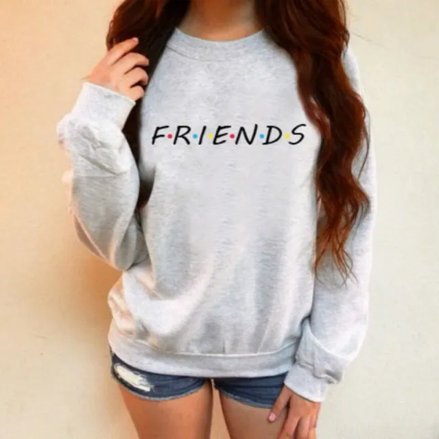Womens Letters FRIENDS Print Long Sleeve Hoodie Sweatshirt Ladies Slouch Pullover Jumper Tops 5 Colors S M L XL Brand New 2019